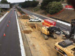 A construction crew is working on a highway.