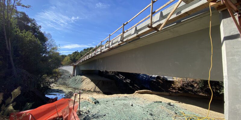 A bridge that has been partially demolished.