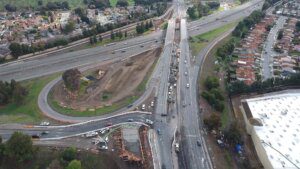 An aerial view of a highway construction area.
